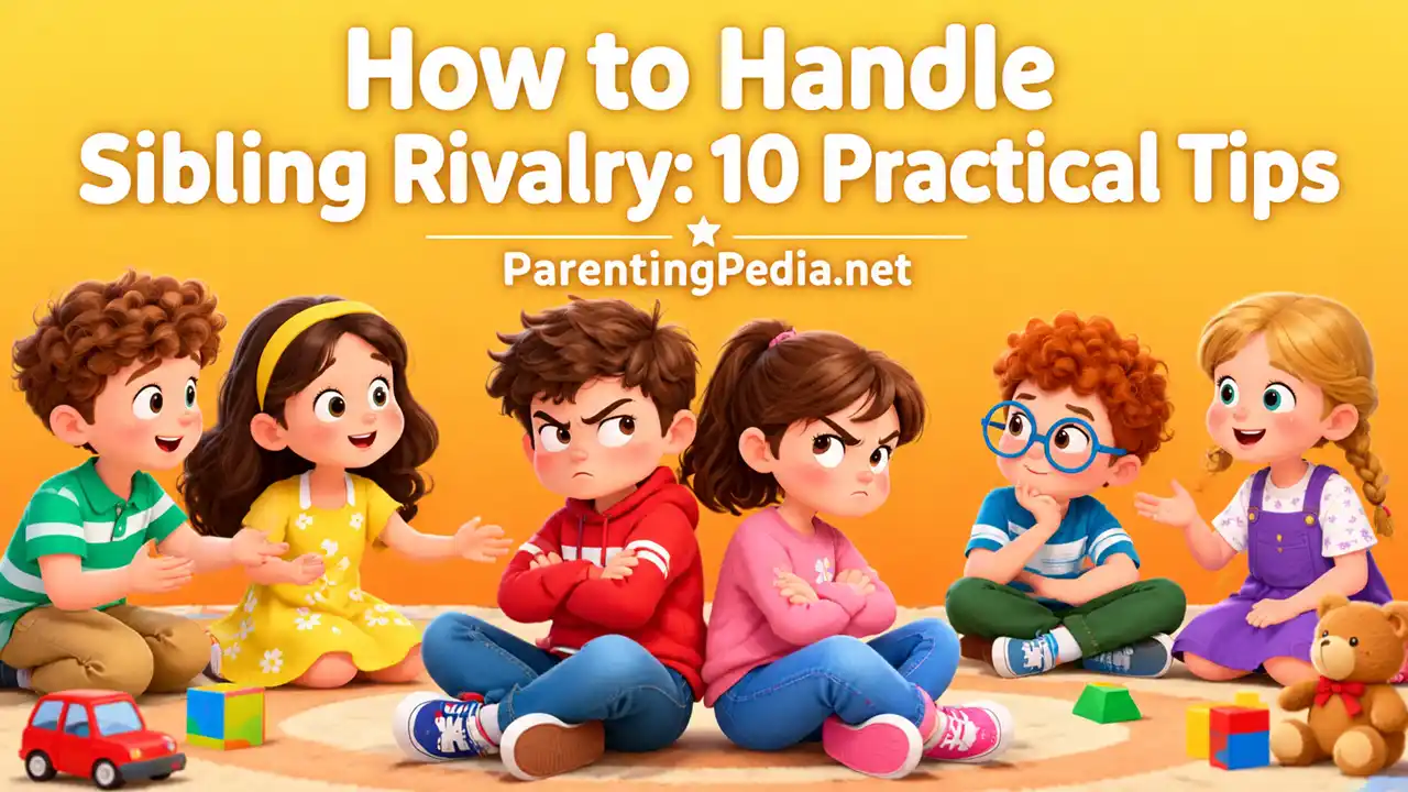 Sibling rivalry illustration showing children arguing and learning to get along